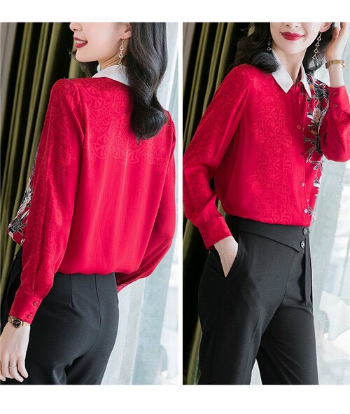 Áo Sơ Mi Đỏ Phối Hoa - SM65